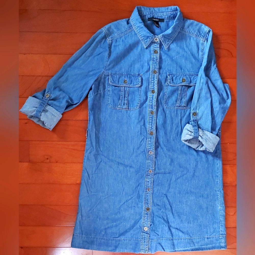 Forever 21 Blue Denim Shirt Dress Size Large